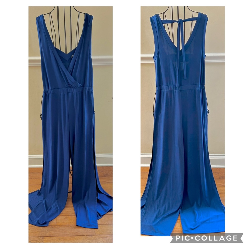 NWOT Venus Blue Surplice Split Leg Pull On Jumpsuit
